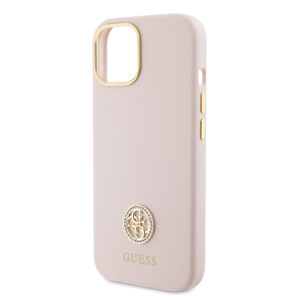 Pouzdro pro Apple iPhone 15, Guess, Logo Strass 4G, Světle růžová