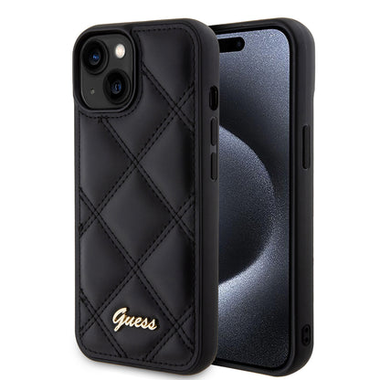 Pouzdro pro Apple iPhone 15, Guess, Quilted Metal Logo, Černá