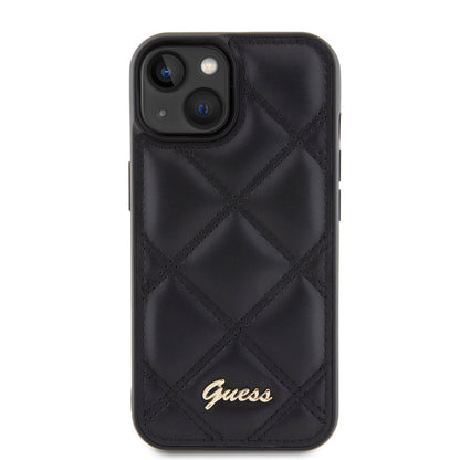 Pouzdro pro Apple iPhone 15, Guess, Quilted Metal Logo, Černá
