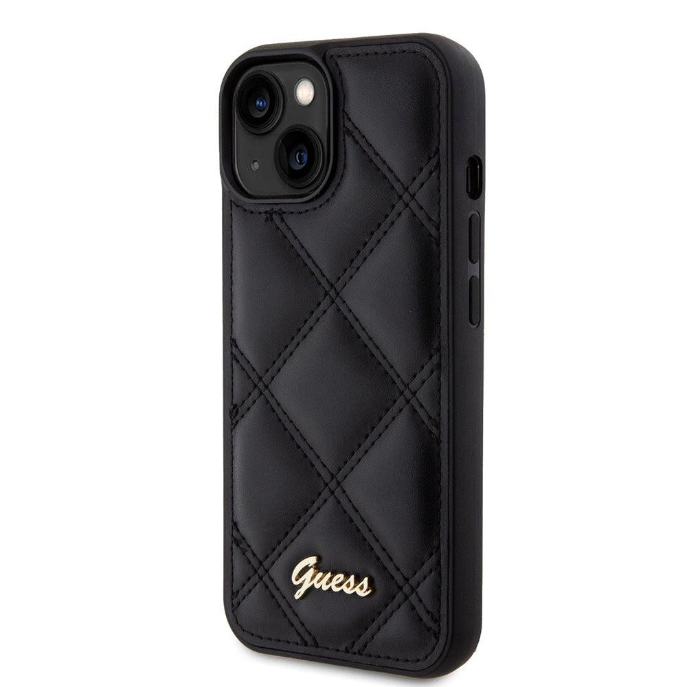 Pouzdro pro Apple iPhone 15, Guess, Quilted Metal Logo, Černá