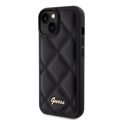Pouzdro pro Apple iPhone 15, Guess, Quilted Metal Logo, Černá