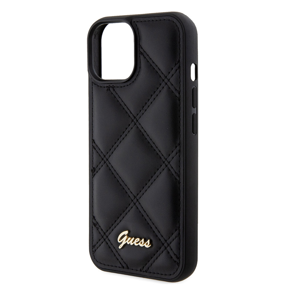 Pouzdro pro Apple iPhone 15, Guess, Quilted Metal Logo, Černá