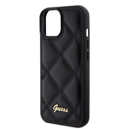 Pouzdro pro Apple iPhone 15, Guess, Quilted Metal Logo, Černá