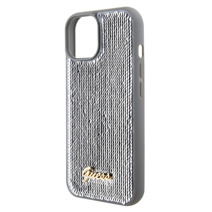 Pouzdro pro Apple iPhone 15, Guess, Sequin Script Metal, Stříbrné