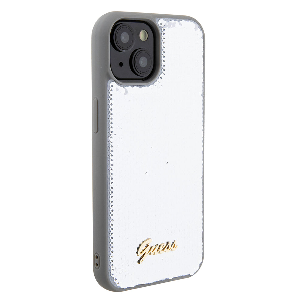 Pouzdro pro Apple iPhone 15, Guess, Sequin Script Metal, Stříbrné