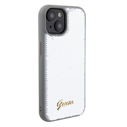 Pouzdro pro Apple iPhone 15, Guess, Sequin Script Metal, Stříbrné