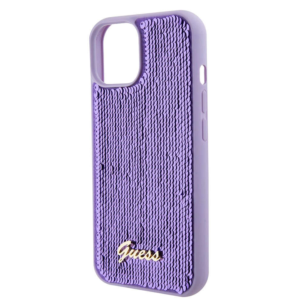 Pouzdro pro Apple iPhone 15, Guess, Sequin Script Metal, Fialová