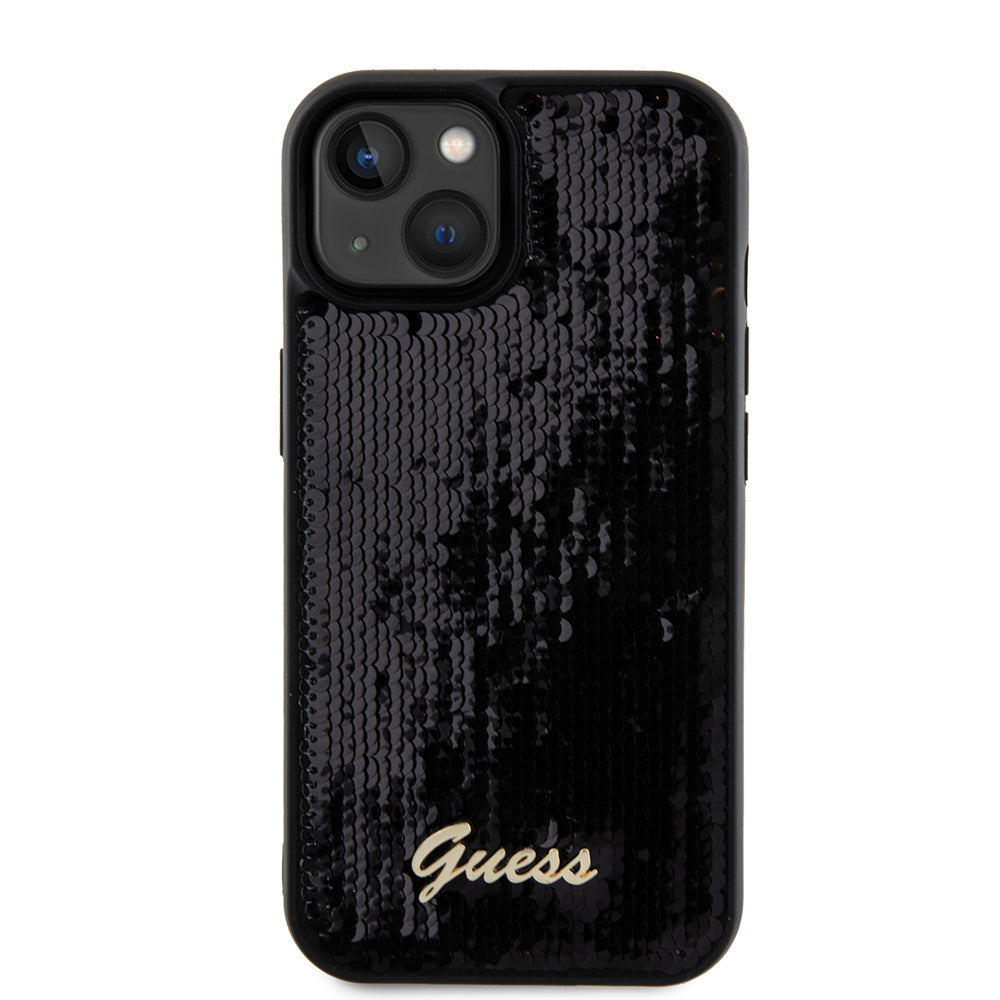 Pouzdro pro Apple iPhone 15, Guess, Sequin Script Metal, Černá
