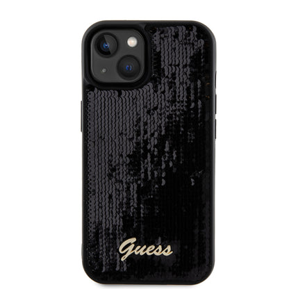 Pouzdro pro Apple iPhone 15, Guess, Sequin Script Metal, Černá