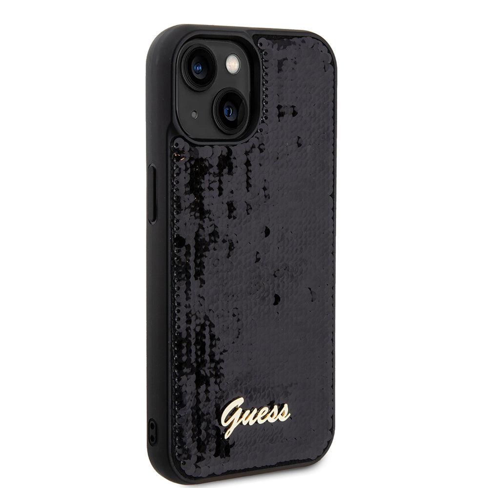 Pouzdro pro Apple iPhone 15, Guess, Sequin Script Metal, Černá