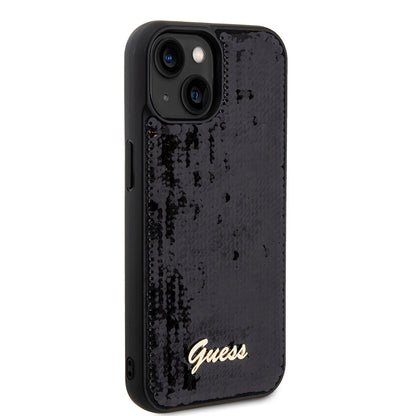 Pouzdro pro Apple iPhone 15, Guess, Sequin Script Metal, Černá