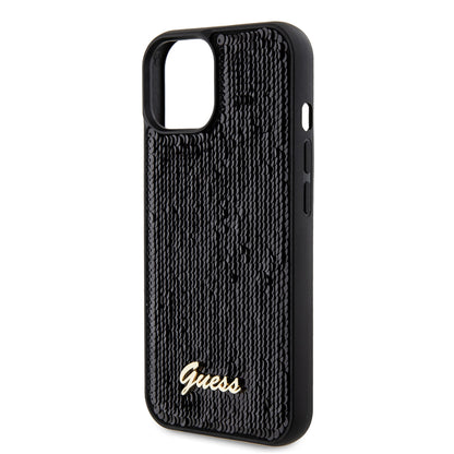 Pouzdro pro Apple iPhone 15, Guess, Sequin Script Metal, Černá
