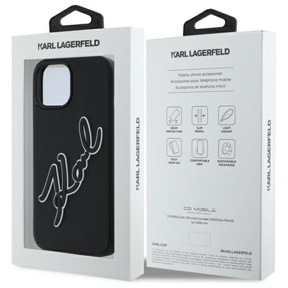 Pouzdro pro Apple iPhone 15, Karl Lagerfeld, 3D Rubber Signature, Černá