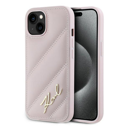 Pouzdro pro Apple iPhone 15, Karl Lagerfeld, Diagonal Quilted Script, Růžové