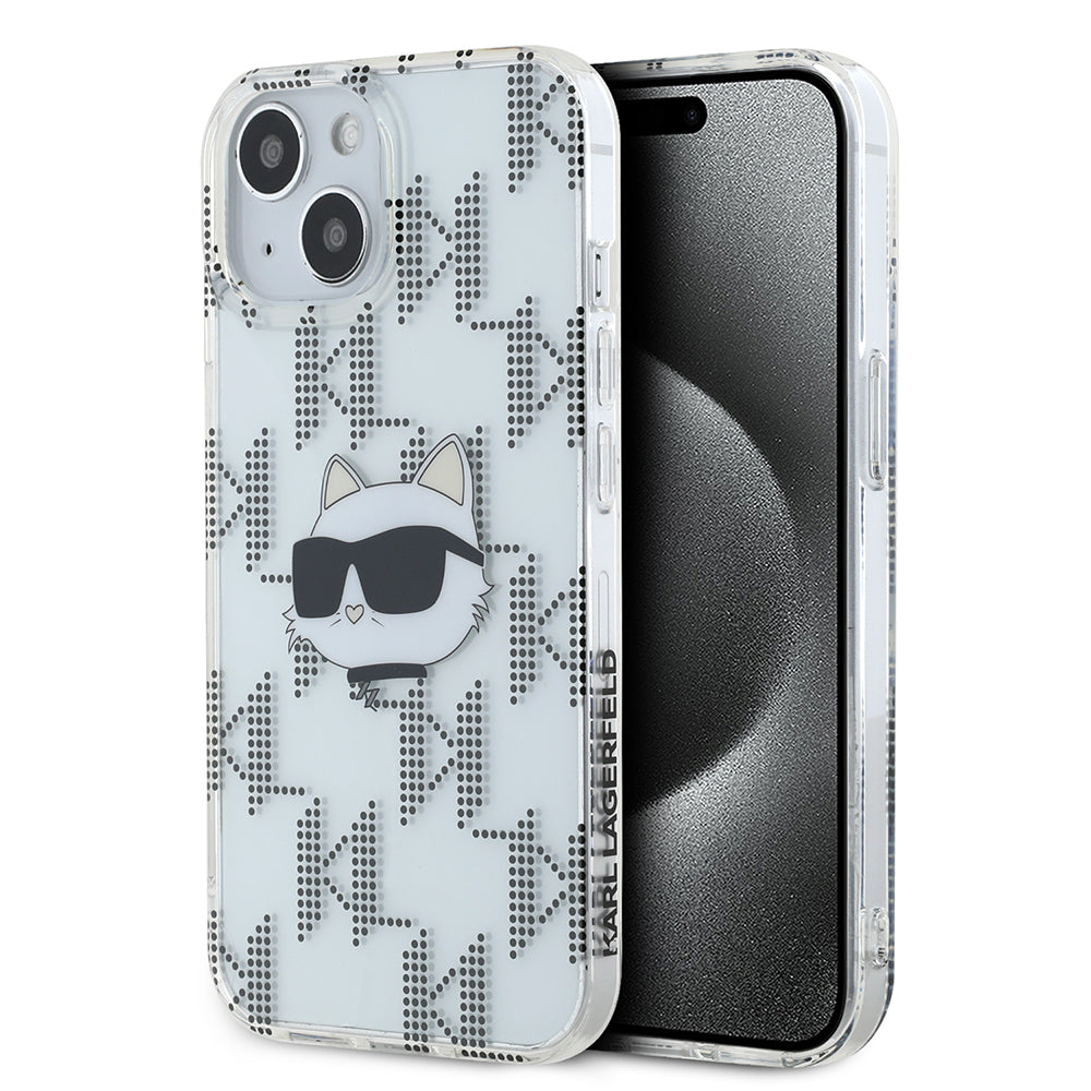 Pouzdro pro Apple iPhone 15, Karl Lagerfeld, IML Electroplated Choupette Head, Průhledné