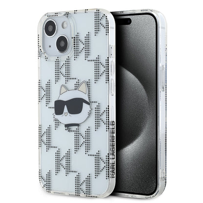 Pouzdro pro Apple iPhone 15, Karl Lagerfeld, IML Electroplated Choupette Head, Průhledné