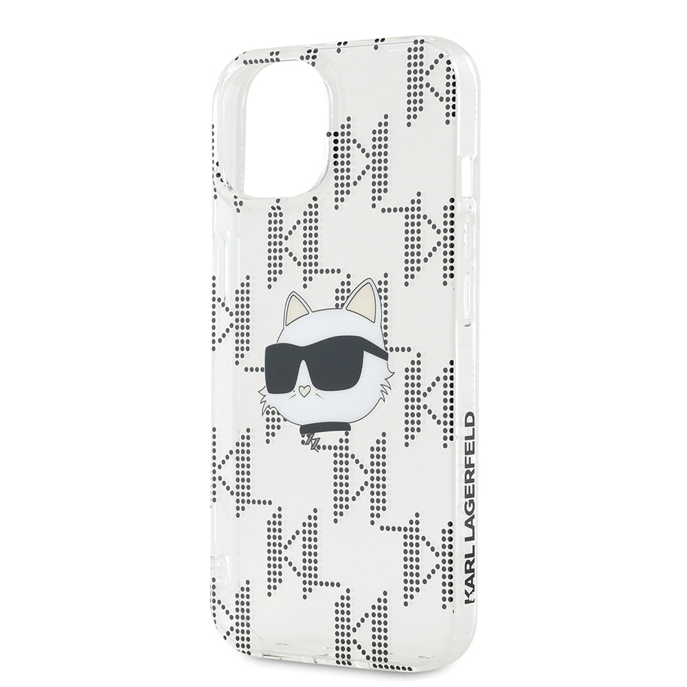 Pouzdro pro Apple iPhone 15, Karl Lagerfeld, IML Electroplated Choupette Head, Průhledné