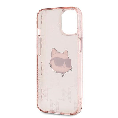 Pouzdro pro Apple iPhone 15, Karl Lagerfeld, IML Luxury Monogram Choupette's Head, Růžové