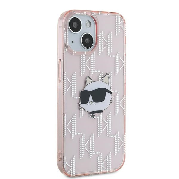 Pouzdro pro Apple iPhone 15, Karl Lagerfeld, IML Luxury Monogram Choupette's Head, Růžové