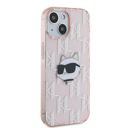 Pouzdro pro Apple iPhone 15, Karl Lagerfeld, IML Luxury Monogram Choupette's Head, Růžové