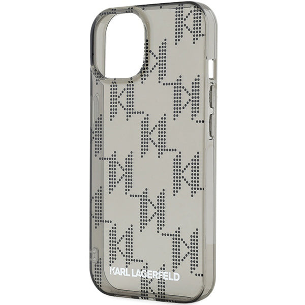 Case for Apple iPhone 15, Karl Lagerfeld, IML Luxury Monogram KL Pattern with Strap, Black