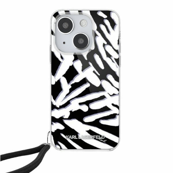 Pouzdro pro Apple iPhone 15, Karl Lagerfeld, IML Luxury Zebra Pattern with Strap, Černá