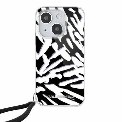 Pouzdro pro Apple iPhone 15, Karl Lagerfeld, IML Luxury Zebra Pattern with Strap, Černá