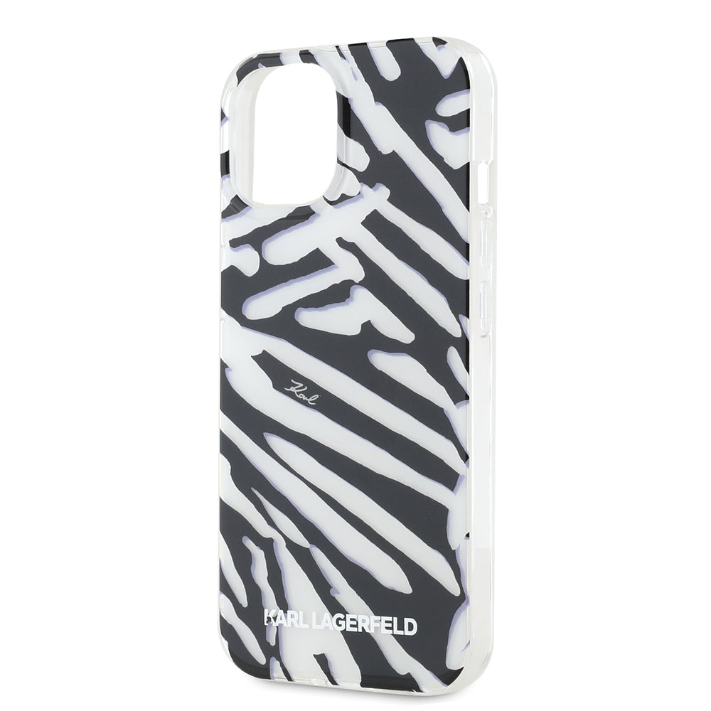 Pouzdro pro Apple iPhone 15, Karl Lagerfeld, IML Luxury Zebra Pattern with Strap, Černá