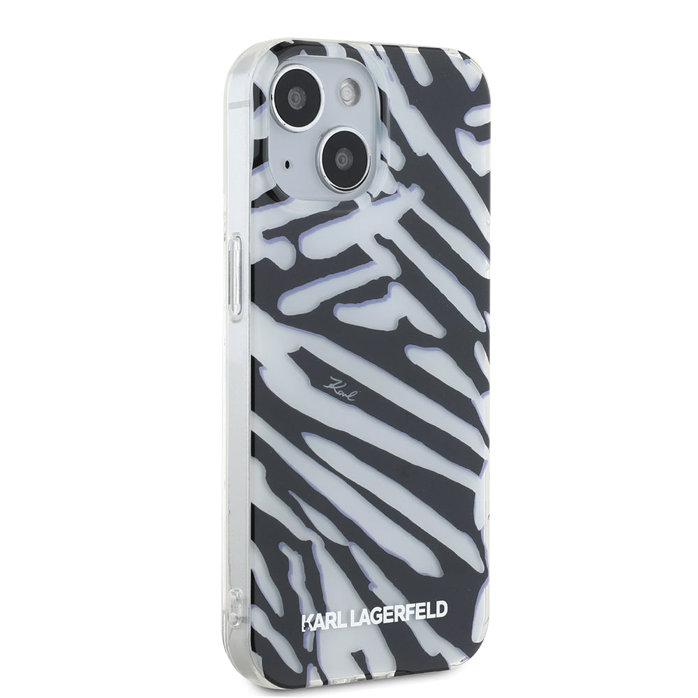 Pouzdro pro Apple iPhone 15, Karl Lagerfeld, IML Luxury Zebra Pattern with Strap, Černá