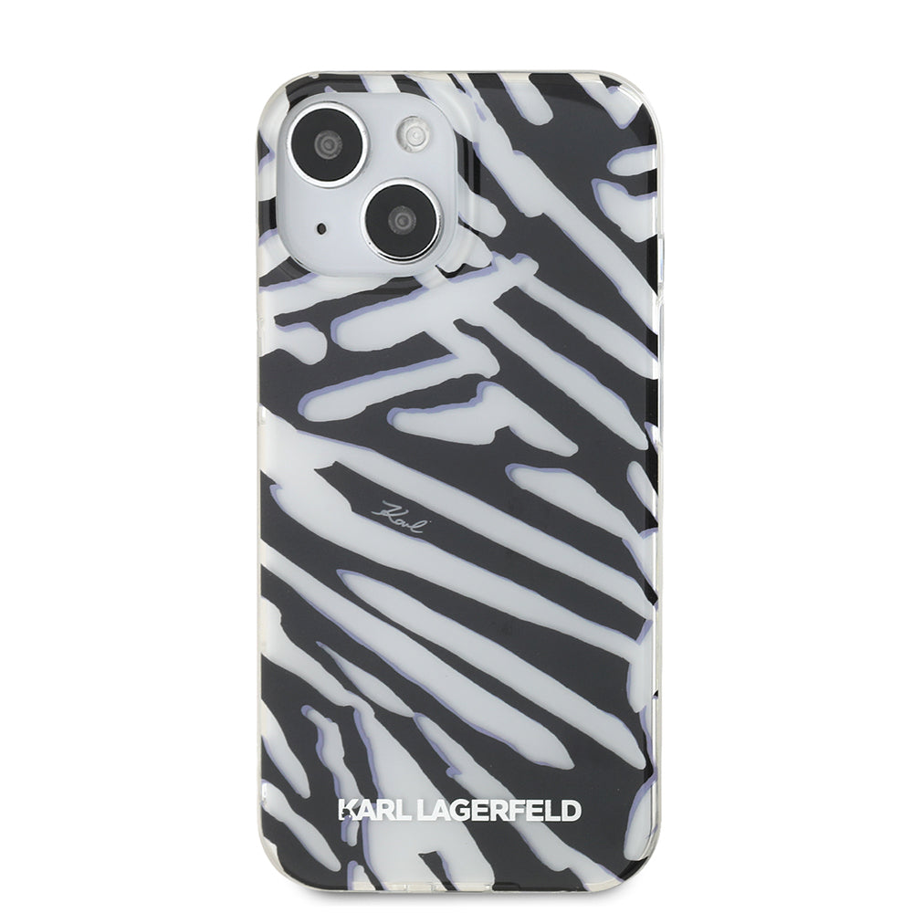 Pouzdro pro Apple iPhone 15, Karl Lagerfeld, IML Luxury Zebra Pattern with Strap, Černá