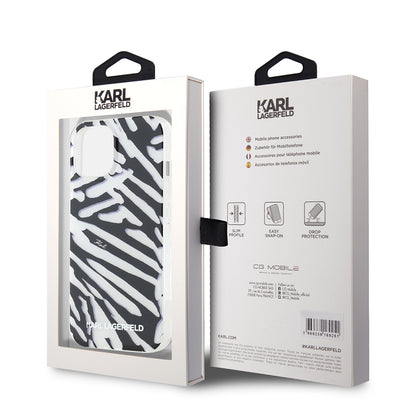 Pouzdro pro Apple iPhone 15, Karl Lagerfeld, IML Luxury Zebra Pattern with Strap, Černá