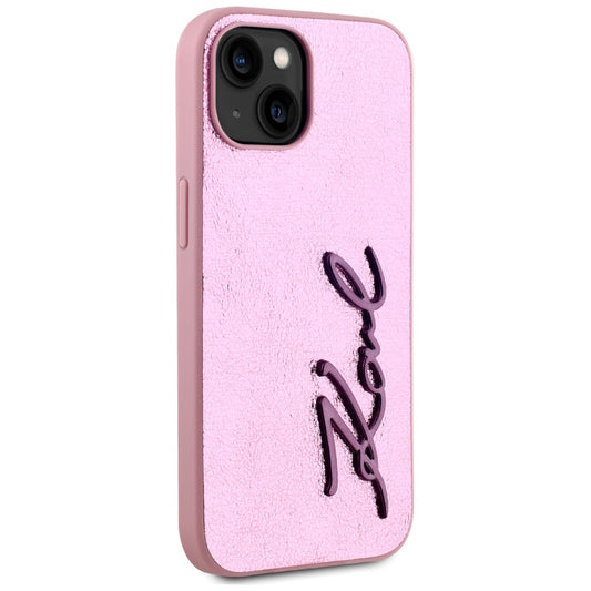 Pouzdro pro Apple iPhone 15, Karl Lagerfeld, Metal Signature, Růžové