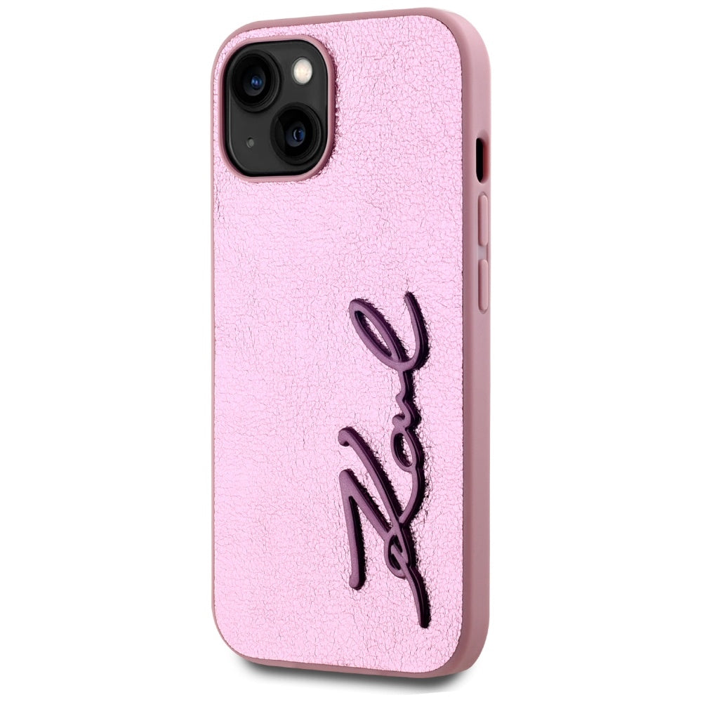Pouzdro pro Apple iPhone 15, Karl Lagerfeld, Metal Signature, Růžové