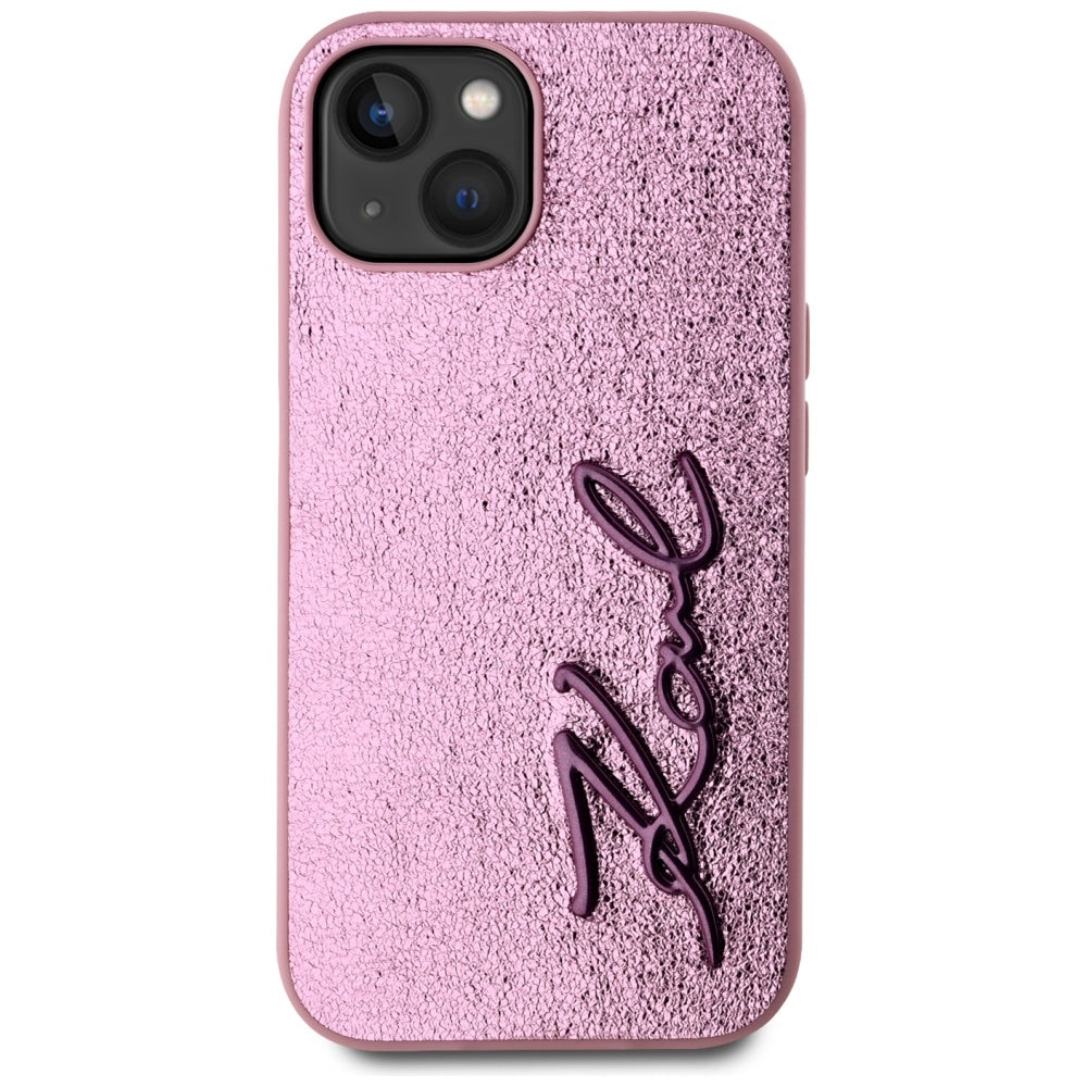 Pouzdro pro Apple iPhone 15, Karl Lagerfeld, Metal Signature, Růžové