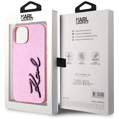 Pouzdro pro Apple iPhone 15, Karl Lagerfeld, Metal Signature, Růžové
