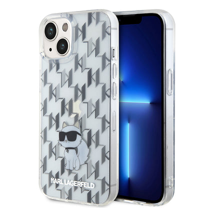 Pouzdro pro Apple iPhone 15, Karl Lagerfeld, Monogram Choupette, Průhledné
