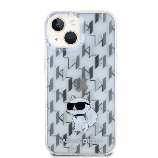 Pouzdro pro Apple iPhone 15, Karl Lagerfeld, Monogram Choupette, Průhledné