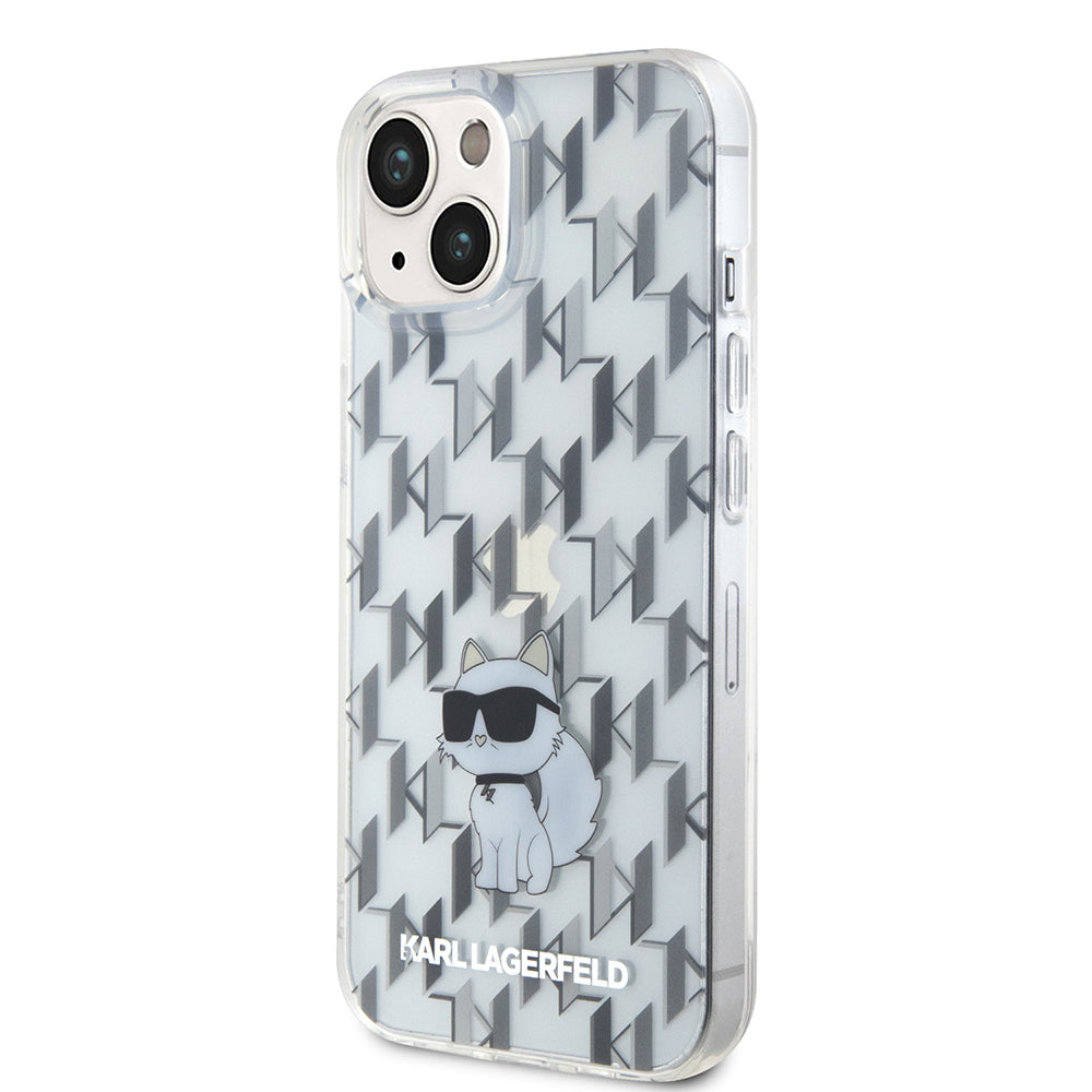 Pouzdro pro Apple iPhone 15, Karl Lagerfeld, Monogram Choupette, Průhledné