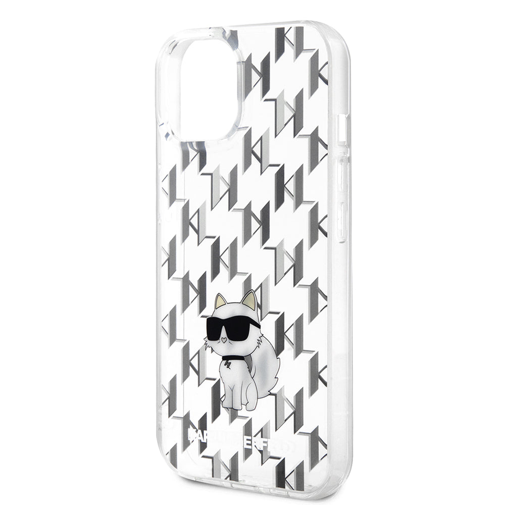 Pouzdro pro Apple iPhone 15, Karl Lagerfeld, Monogram Choupette, Průhledné