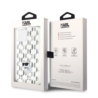 Pouzdro pro Apple iPhone 15, Karl Lagerfeld, Monogram Choupette, Průhledné