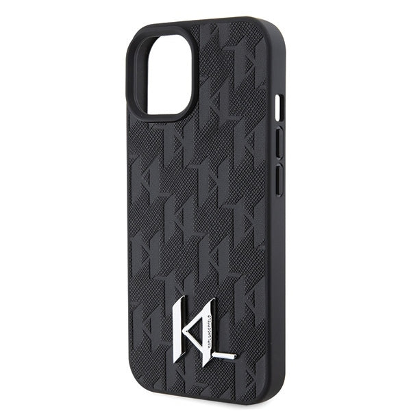 Pouzdro pro Apple iPhone 15, Karl Lagerfeld, Monogram Hot Stamp Metal Logo, Černá