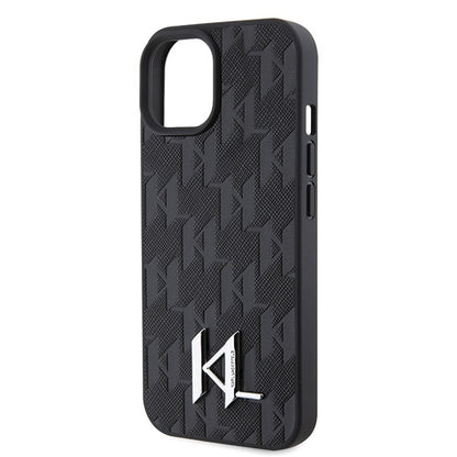 Pouzdro pro Apple iPhone 15, Karl Lagerfeld, Monogram Hot Stamp Metal Logo, Černá