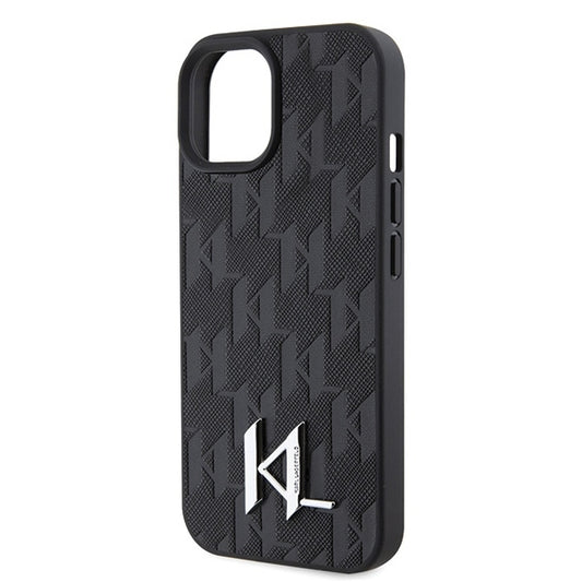 Pouzdro pro Apple iPhone 15, Karl Lagerfeld, Monogram Hot Stamp Metal Logo, Černá