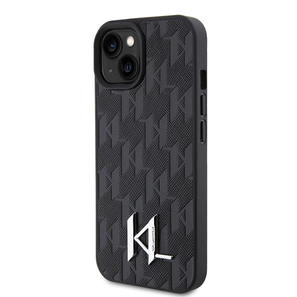 Pouzdro pro Apple iPhone 15, Karl Lagerfeld, Monogram Hot Stamp Metal Logo, Černá