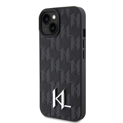 Pouzdro pro Apple iPhone 15, Karl Lagerfeld, Monogram Hot Stamp Metal Logo, Černá
