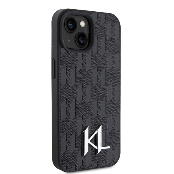 Pouzdro pro Apple iPhone 15, Karl Lagerfeld, Monogram Hot Stamp Metal Logo, Černá