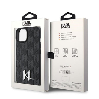 Pouzdro pro Apple iPhone 15, Karl Lagerfeld, Monogram Hot Stamp Metal Logo, Černá