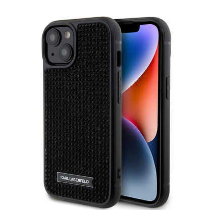 Pouzdro pro Apple iPhone 15, Karl Lagerfeld, Rhinestone Metal Plate, Černá