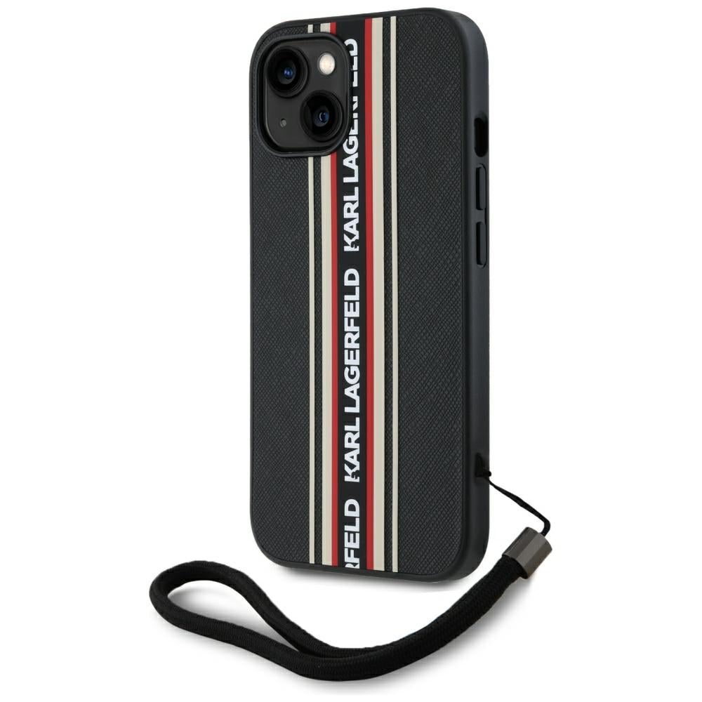 Pouzdro pro Apple iPhone 15, Karl Lagerfeld, Saffiano Athleisure Stripes with Strap, Rosie