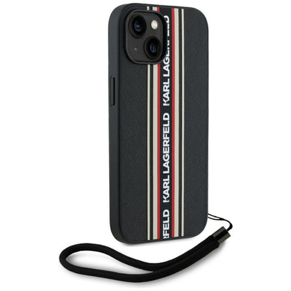 Pouzdro pro Apple iPhone 15, Karl Lagerfeld, Saffiano Athleisure Stripes with Strap, Rosie